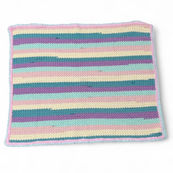 Handmade Pastel Striped Crochet Rug/Blanket – Soft & Cozy - Picture 1 of 5